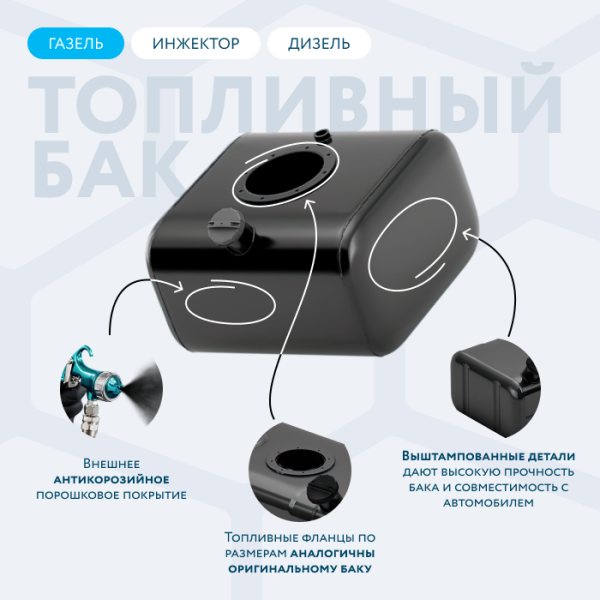 Бензобак 30 литров Газель инжектор / дизель АНТИКОР