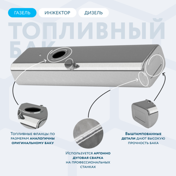 Алюминиевый бензобак 120 литров Газель инжектор / дизель